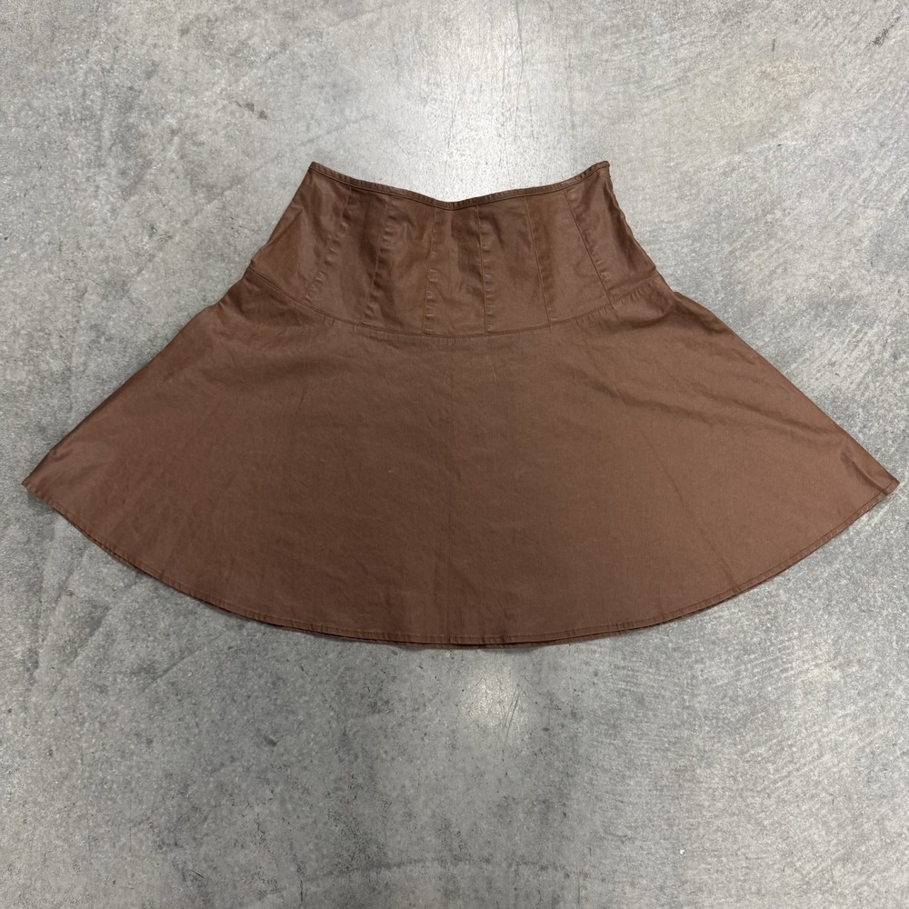 Women's Ralph Lauren Skirt Brown Cotton Pleated Flared A-Line Casual Preppy 8